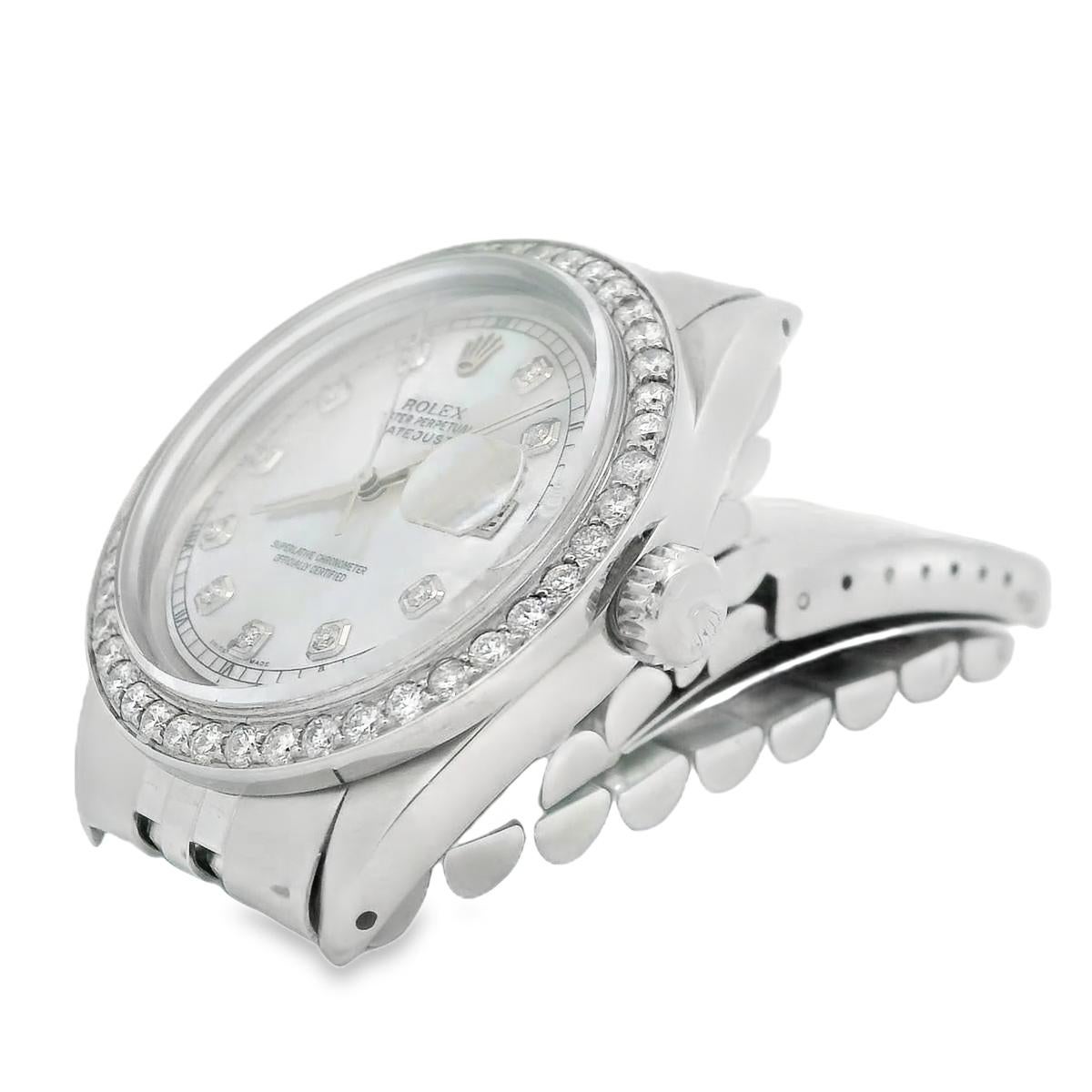 Taille brillant Rolex 36mm DateJust Nacre Lunette diamant Bracelet Jubilé 1601 en vente