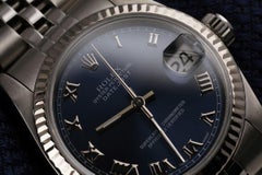 Rolex Datejust Navy Blue Roman Numeral Dial Oyster Perpetual Model 16014