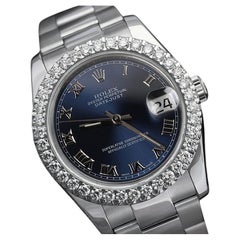Used Rolex Datejust New Style Custom Diamond Bezel Blue Roman Dial Oyster 116234