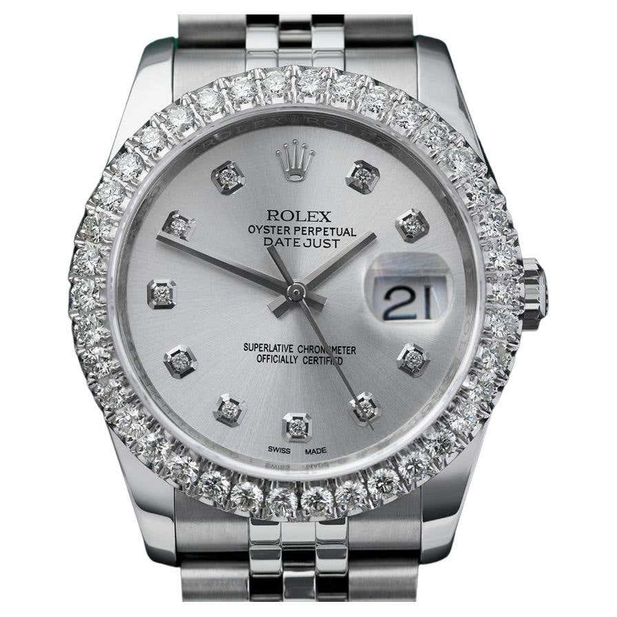 Diamond Dial Part Rolex Datejust New Style Custom Diamond Bezel, Silver Diamond Dial ...