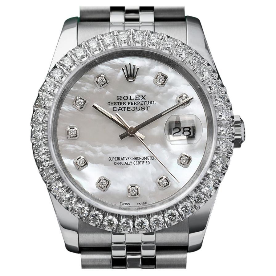 Rolex Datejust New Style Custom Diamond Bezel White Mop Diamond Dial 116234 For Sale