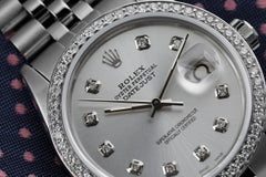 Rolex 36mm Datejust Oyster Perpetual Silver & Diamond Face Diamond Bezel Watch