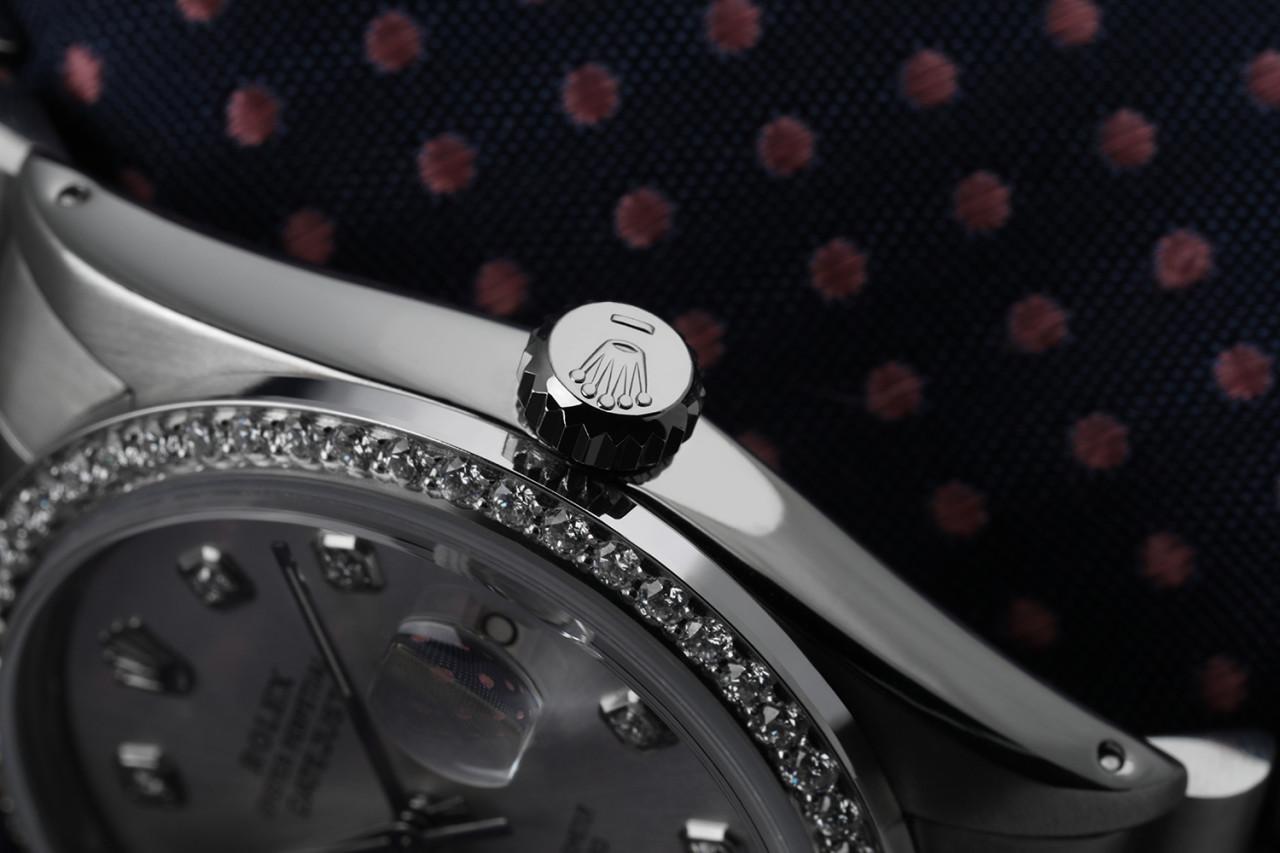 Taille ronde Rolex Montre Datejust Oyster Perpetual de 36 mm à lunette en argent et diamants avec cadran face en diamants en vente