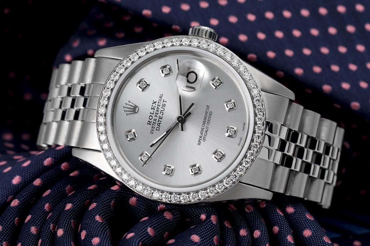 Rolex Montre Datejust Oyster Perpetual de 36 mm à lunette en argent et diamants avec cadran face en diamants Pour hommes en vente