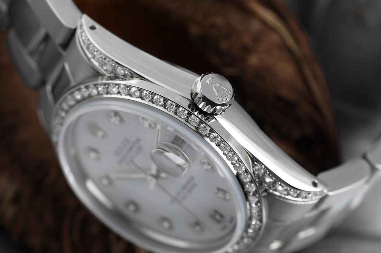 Rolex Datejust 36 mm SS Cadran blanc, lunette à diamants et bracelet Oyster d'épaule 16030
