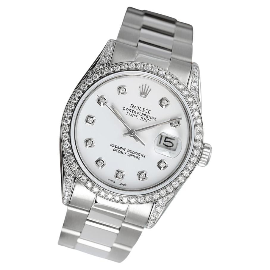 Rolex 36mm Datejust Oyster  SS White Dial\ Diamond Bezel & Shoulders 16030 For Sale