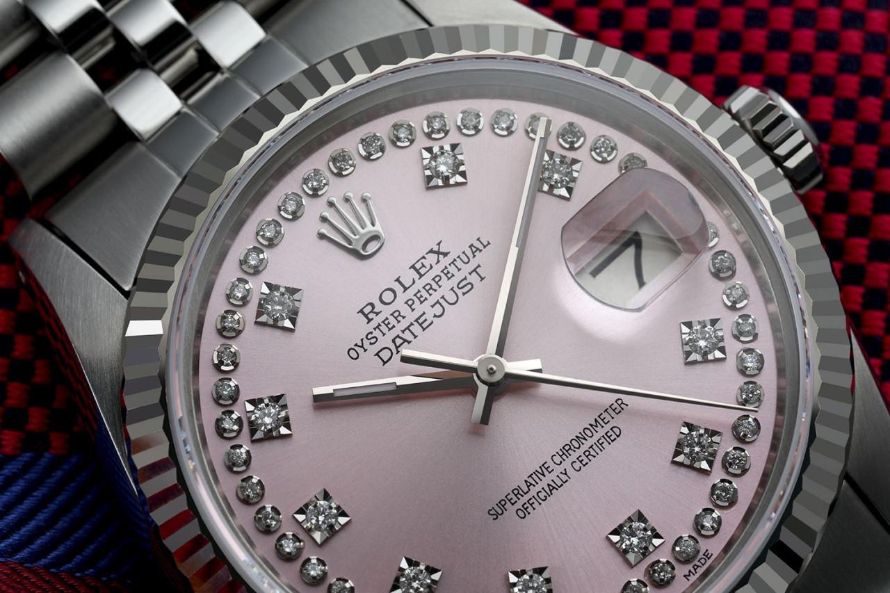 Taille ronde Rolex Montre Datejust à cadran rose avec numéros ronds de diamants Oyster Perpetual 16014 en vente