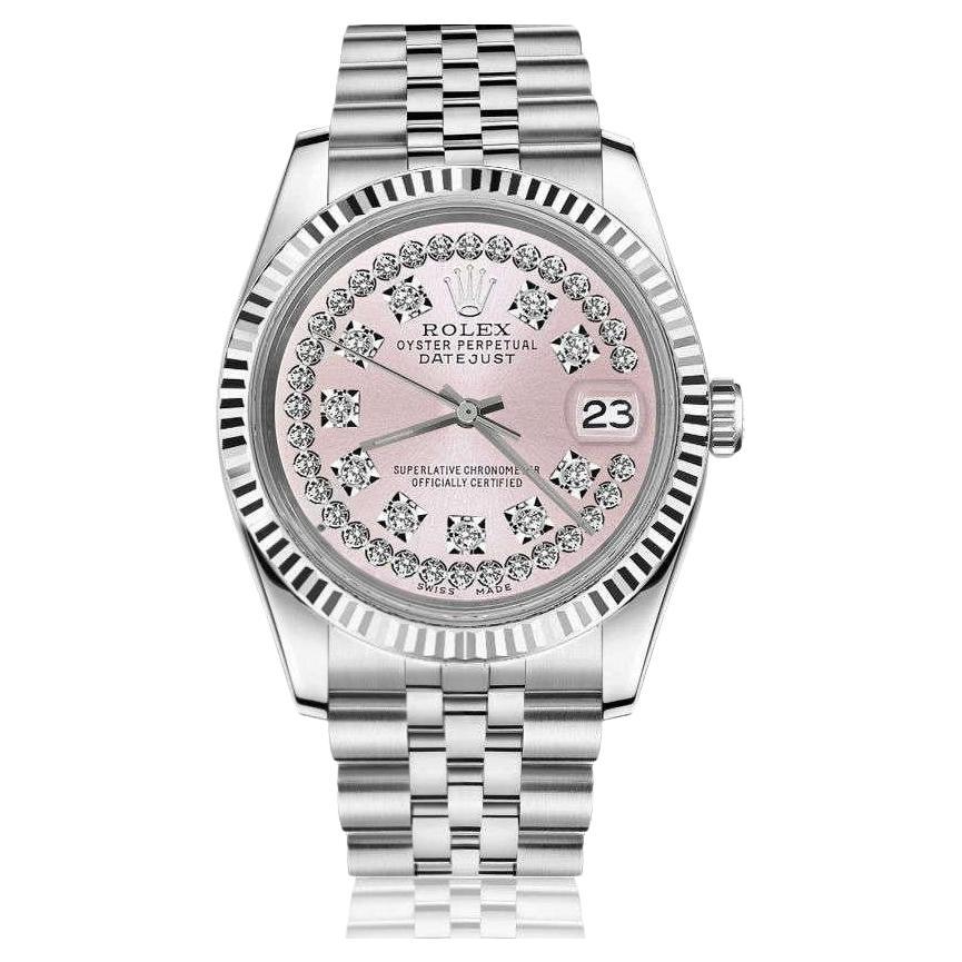 Reloj Rolex Datejust Perpetuo Oyster con Esfera Rosa y Números Redondos de Diamante 16014