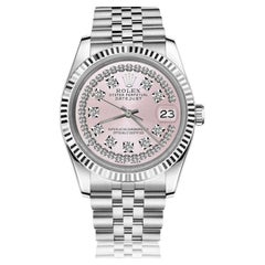 Rolex Datejust Pink Dial with Round Diamond Numbers Oyster Perpetual Watch