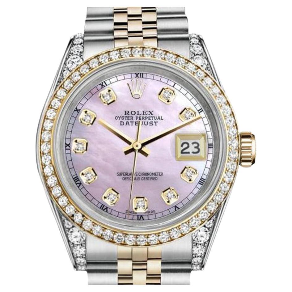 Rolex Montre Datejust rose avec index et lunettes en diamants