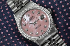 Rolex Datejust Pink Mother of Pearl Dial Custom Set Diamond Bezel & Lugs Watch
