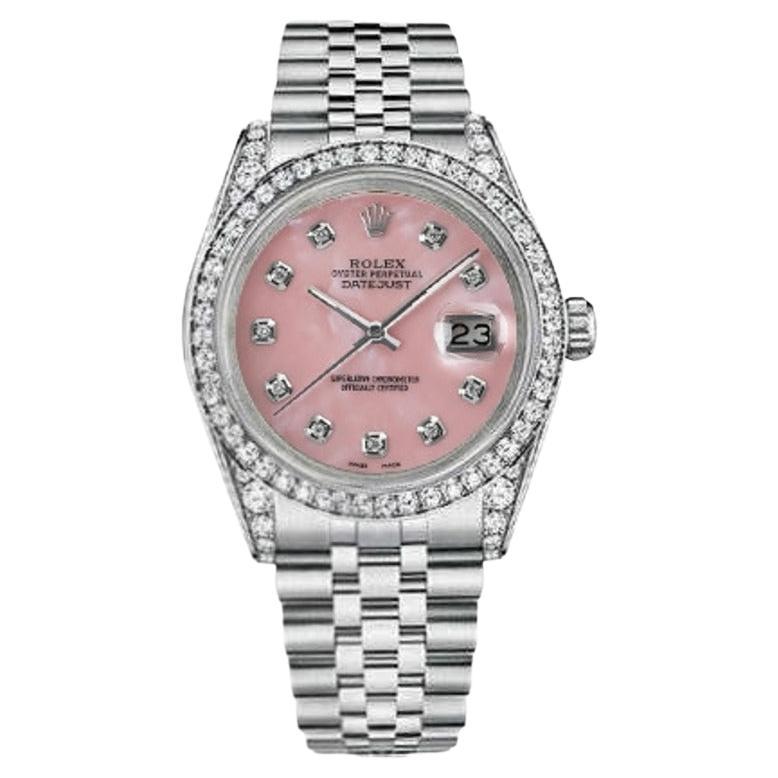 Rolex Datejust Pink Mother of Pearl Dial Custom Set Diamond Bezel & Lugs Watch For Sale