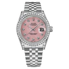 Rolex Datejust Pink Mother of Pearl Dial Custom Set Diamond Bezel & Lugs Watch