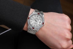 Rolex 36mm Datejust Ruby/Diamond Bezel Silver Stick Dial Automatic Watch