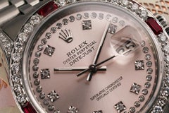 Rolex 36mm Datejust Ruby & Diamond Bezel with Pink Two Row Diamond Dial Watch