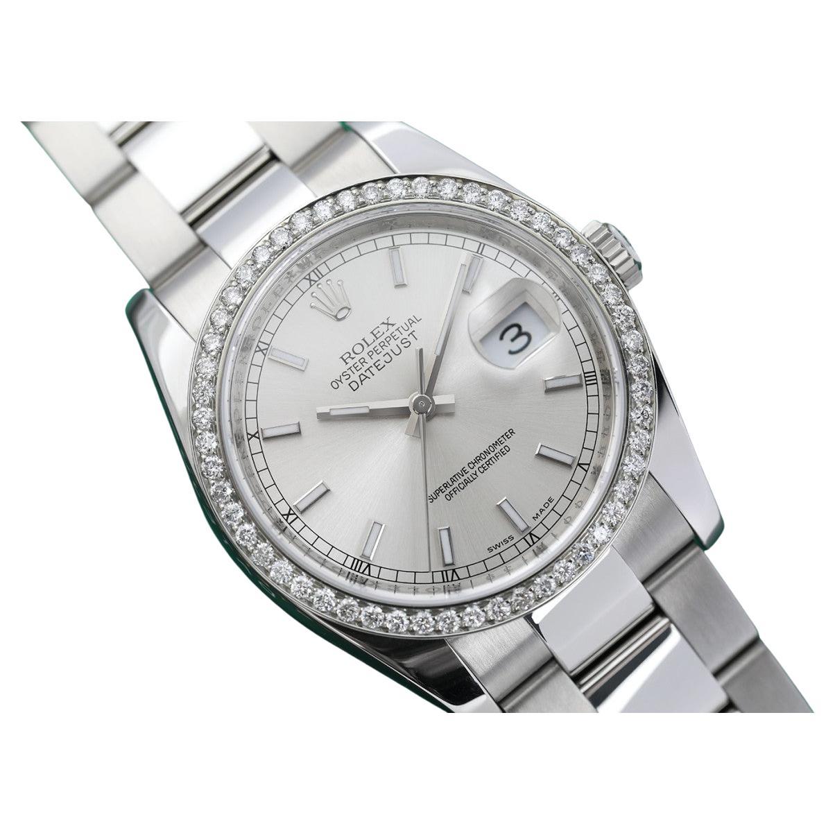 Rolex Datejust S/S New Style Diamond Bezel, Silver Index Dial 116200 For Sale