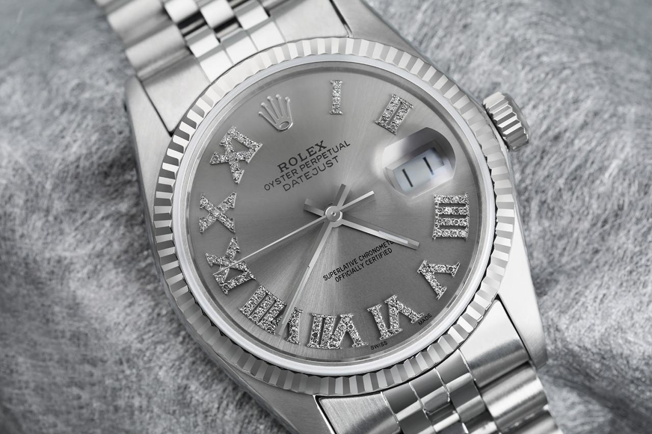 Rolex 36mm Datejust S/S Esfera Plateada Diamante Números Romanos Correa Jubileo 16014 Corte redondo en venta
