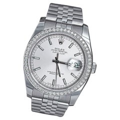 Rolex 36mm Datejust S/S Silver Index Dial with Custom Diamond Bezel Watch