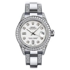 Used Rolex 36mm Datejust S/S White Diamond Dial Baguette Oyster Watch 16014