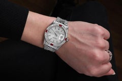 Rolex Datejust Silver Dial with Ruby and Diamond Bezel Steel Watch