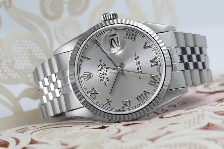 Rolex Datejust Silver Roman Dial Stainless Steel Fluted Bezel Watch For