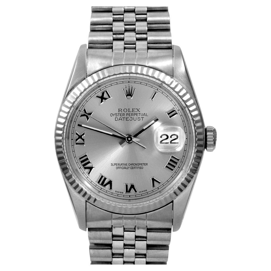 Rolex 36mm Datejust silver Roman numeral fluted steel jubilee For Sale