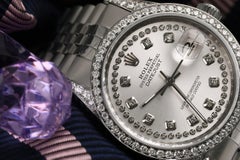 Rolex 36mm Datejust Silver String Diamond Dial Diamond Bezel & Lugs 16014