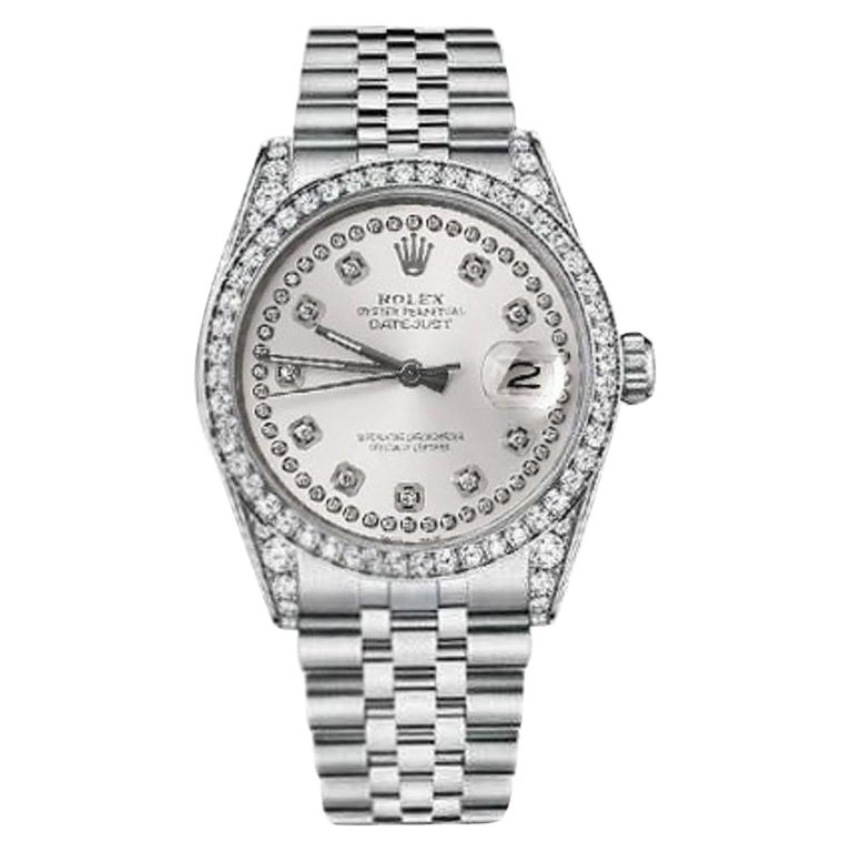 Rolex 36mm Datejust Silber String Diamant Zifferblatt Diamant-Lünette & Gepäck 16014