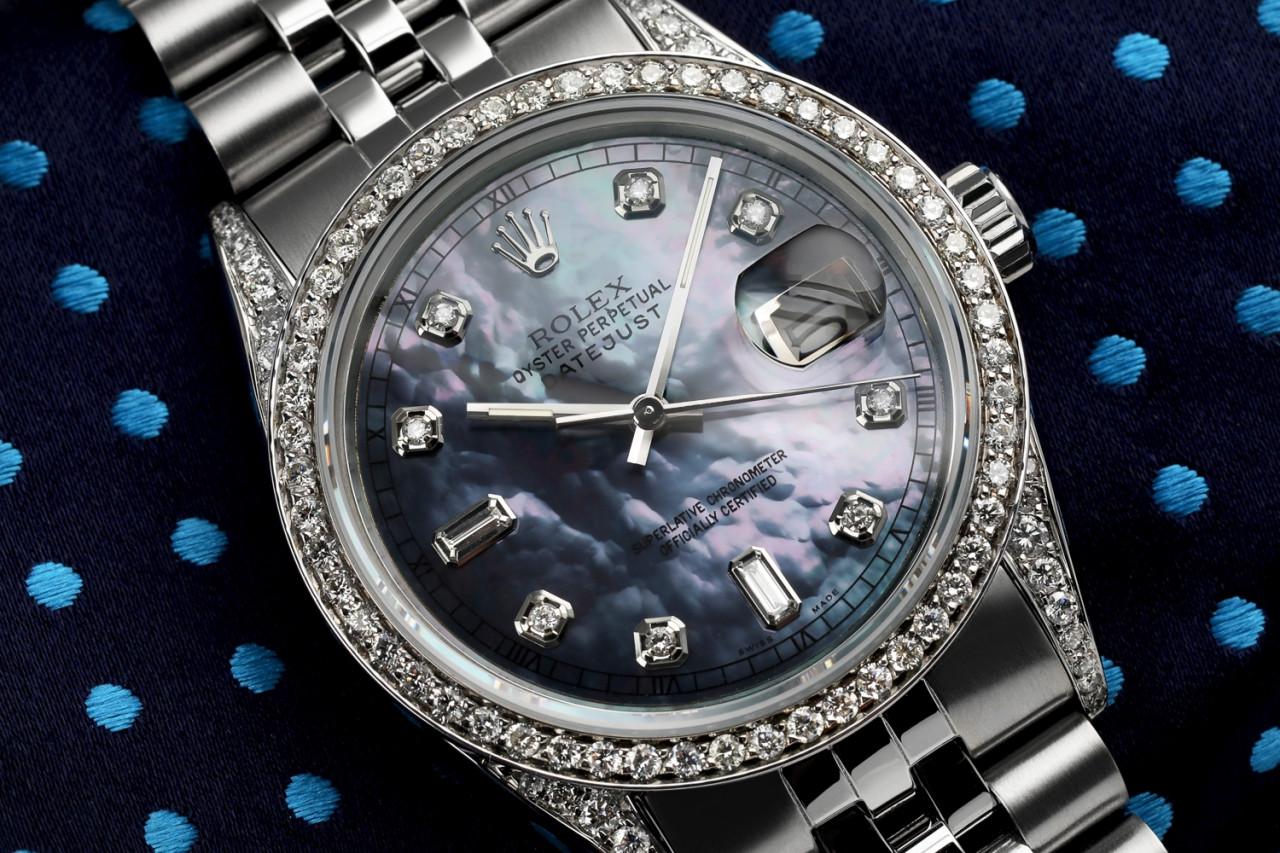 Round Cut Rolex Datejust SS Tahitian MOP Dial with Diamonds Automatic Watch For Sale