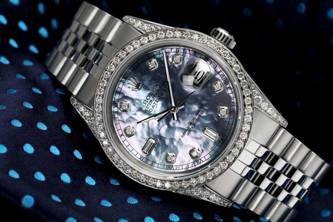 Men's Rolex Datejust SS Tahitian MOP Dial with Diamonds Automatic Watch For Sale
