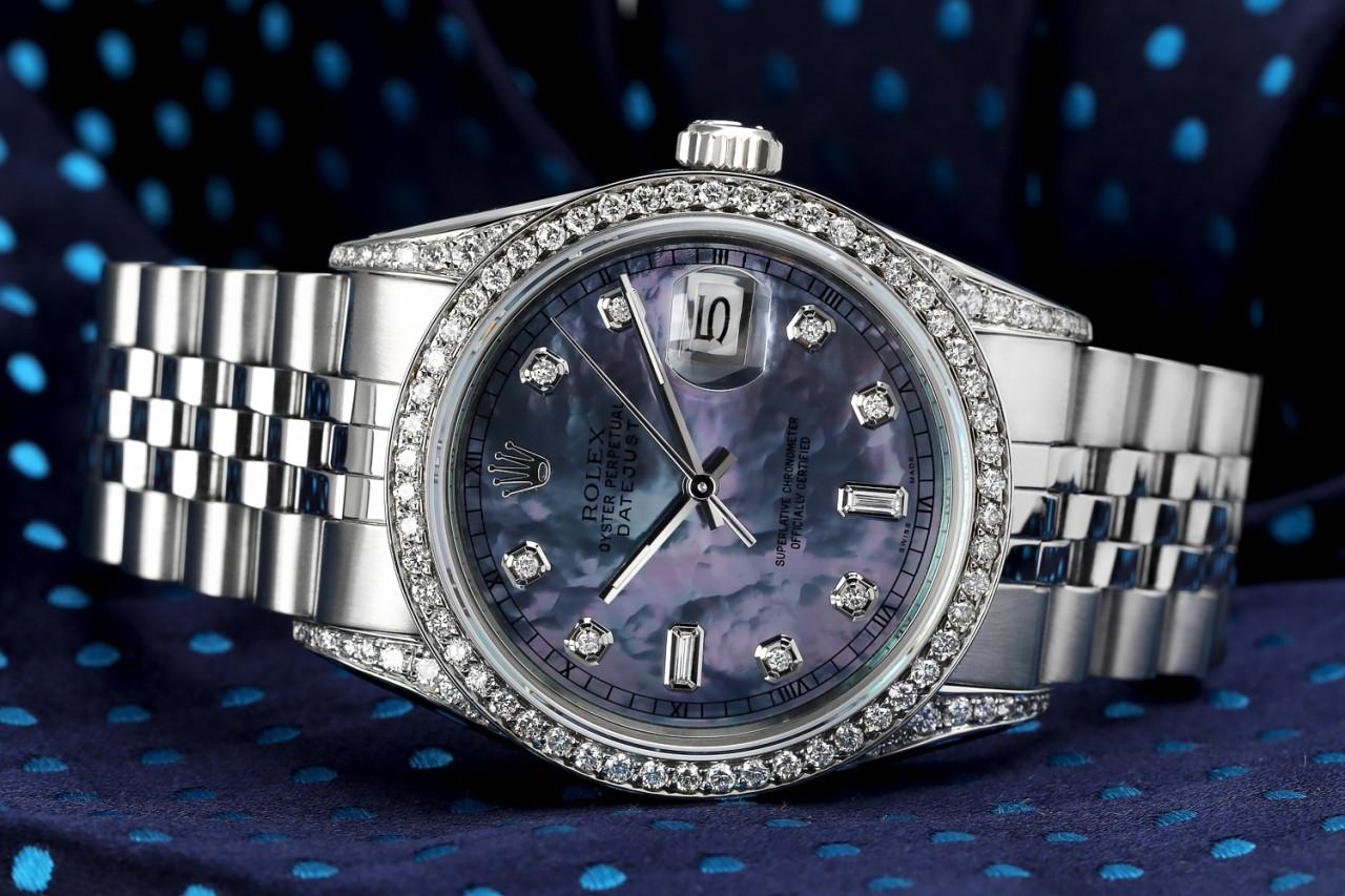 Rolex Datejust SS Tahitian MOP Dial with Diamonds Automatic Watch For Sale 1