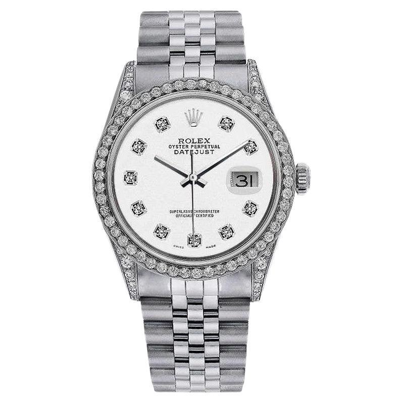 Rolex 36mm Datejust SS Weiße Diamant-Akzent-Zifferblatt Jubiläums-Diamant-Uhr 16014
