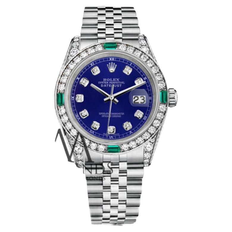 Rolex Datejust SS with Diamond & Emerald Bezel & Diamond Lugs SS Watch For Sale