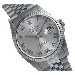 Retro Rolex Datejust Stainless Steel Watch Silver Dial with Roman Numerals