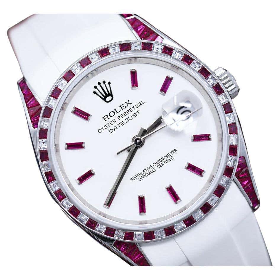 Rolex Datejust Stainless Steel Watch with Custom Rubies and Diamonds ...