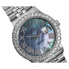 Rolex Datejust Tahitian Pearl Diamond Roman Dial Custom 3ct Diamond Bezel