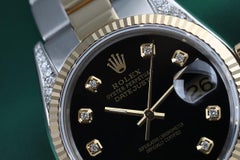 Rolex Datejust Two Tone Black Color Dial with Diamond Accent+Lugs