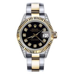 Used Rolex Datejust Two Tone Black Color Dial with Diamond Accent+Lugs