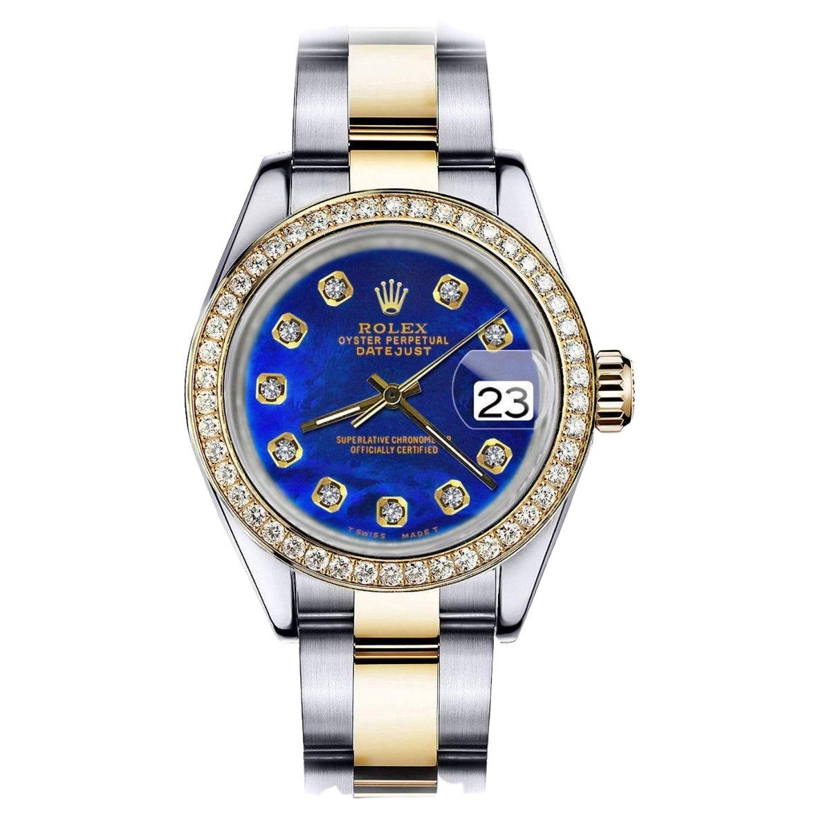 Rolex Datejust Two Tone Blue Color Treated MOP Mother of Pearl Watch For Sale