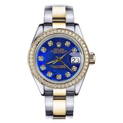 Used Rolex Datejust Two Tone Blue Color Treated MOP Mother of Pearl Watch