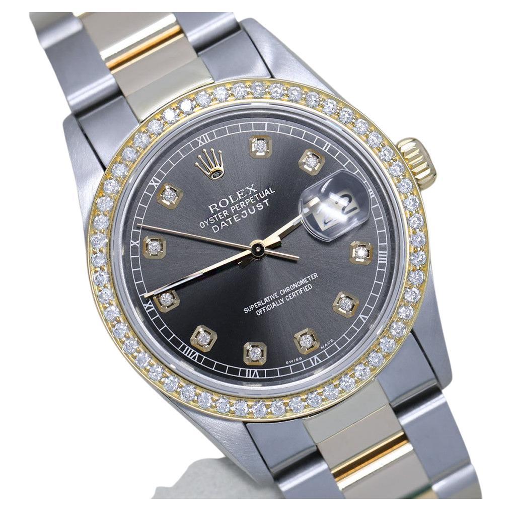 Rolex Datejust Two Tone Dark Grey Color Dial with Diamond Accent+ Watch For Sale