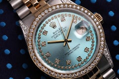 Rolex Datejust Two Tone Diamond Bezel & Lugs Ice Blue String Diamond Dial 16013