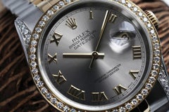 Rolex Datejust Two Tone Diamond Bezel & Lugs Slate Grey Roman Numeral Dial