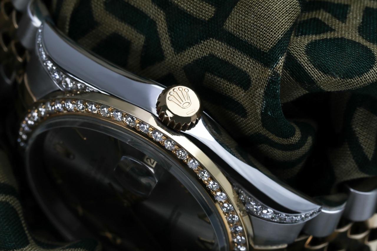Rolex Montre Datejust bicolore avec lunette et cadran à chiffres romains gris ardoise Excellent état - En vente à New York, NY