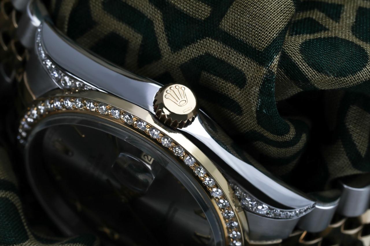 Rolex Datejust zwei Tone Diamond Lünette & Lugs Schiefer grau römische Zifferblatt im Zustand „Hervorragend“ im Angebot in New York, NY