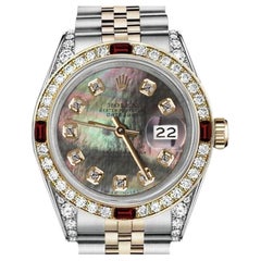 Used Rolex 36mm Datejust Two Tone Jubilee Black MOP Mother Of Pearl Diamond Dial 