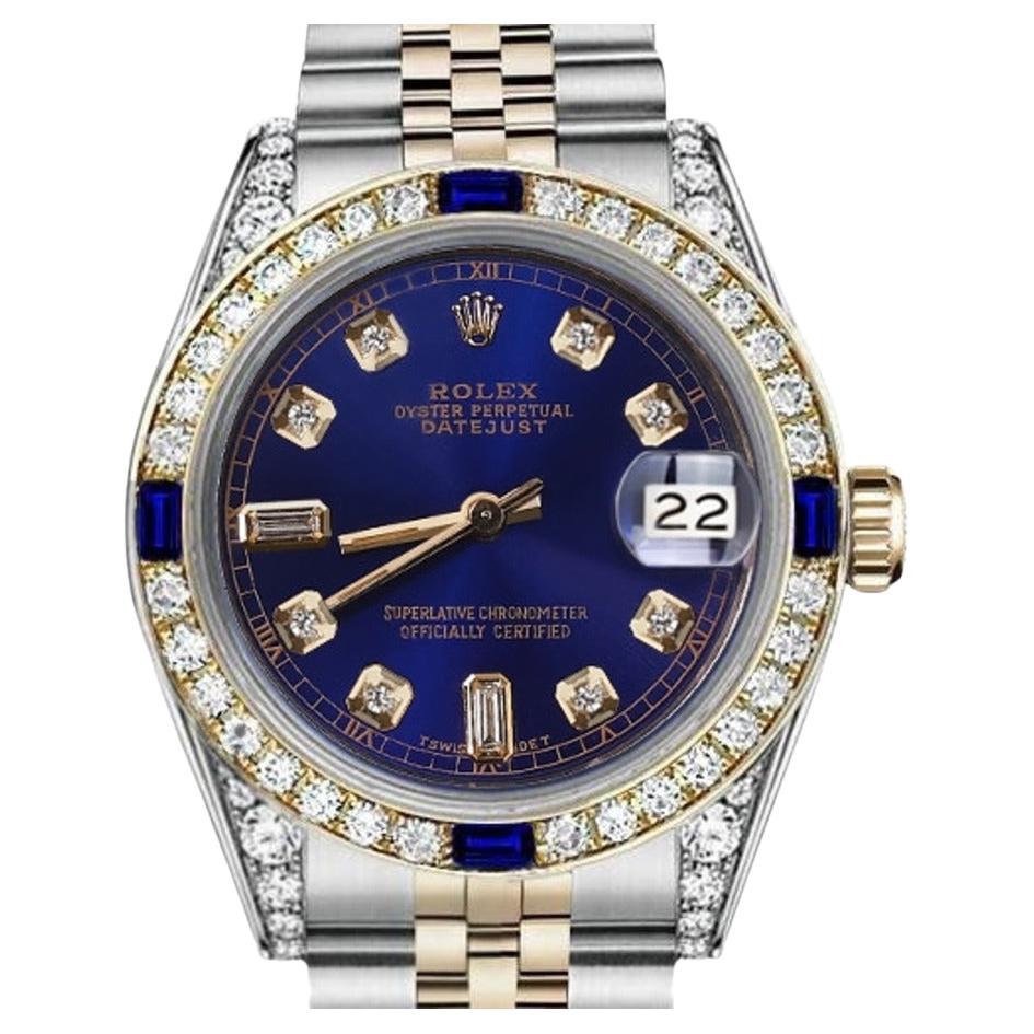 Rolex 36mm Datejust Two Tone Jubilee Blue Color Dial Baguette Diamond Dial Watch