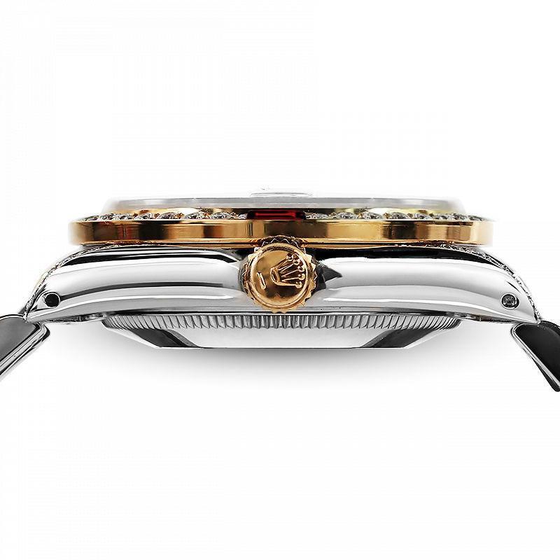 Taille ronde Rolex Montre Datejust à corde bicolore couleur champagne avec cadran orné de diamants en vente