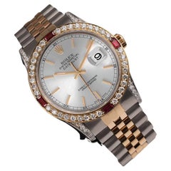 Used Rolex 36mm Datejust Two Tone Silver Index Dial Diamond Bezel + Lugs + Rubies 