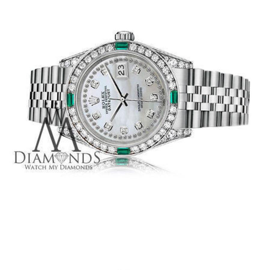 Rolex Datejust Weißes MOP String Diamant-Zifferblatt mit Diamant- und Smaragd-Lünette (Smaragdschliff) im Angebot